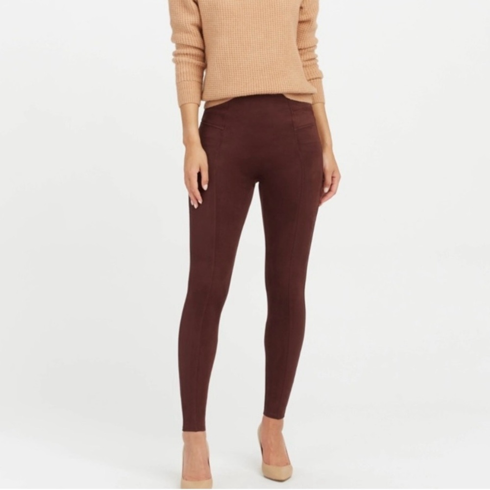 Spanx Women’s Faux Suede Leggings Dark Terracotta Red Size Small‎